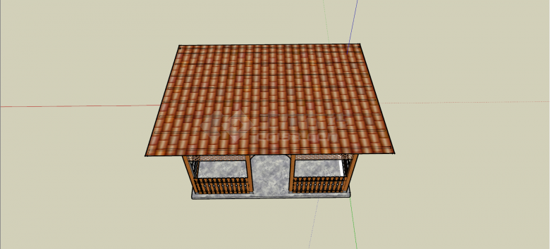 棕色系单坡顶木材镂空亭子SU模型-图二