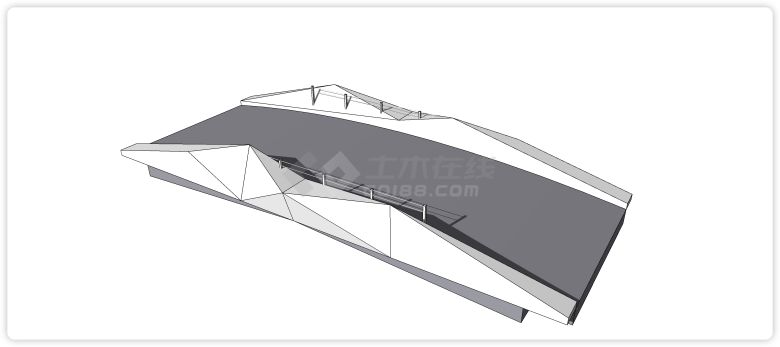 水泥结构扶手钻石面造型现代风格桥su模型-图一