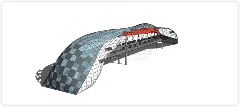  Su model of modern style bridge with black brick handrail fence - Figure 1