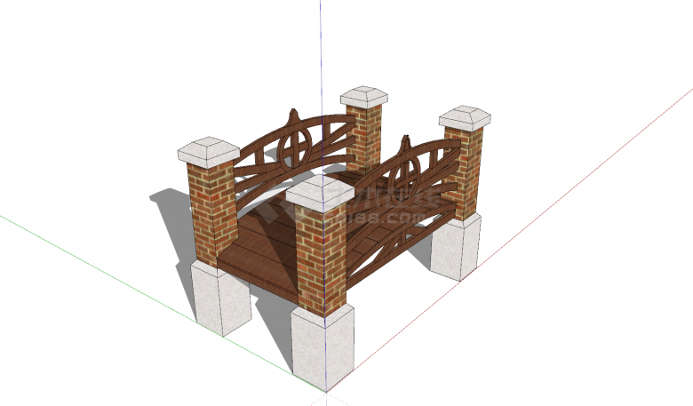 木桥棕色桥面白色柱su模型-图二