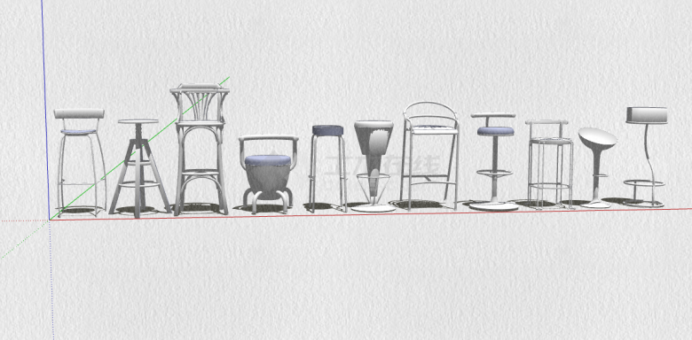 白色现代简约吧椅设计su模型-图二