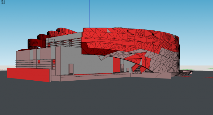 博物馆设计红色带电梯su模型_图1