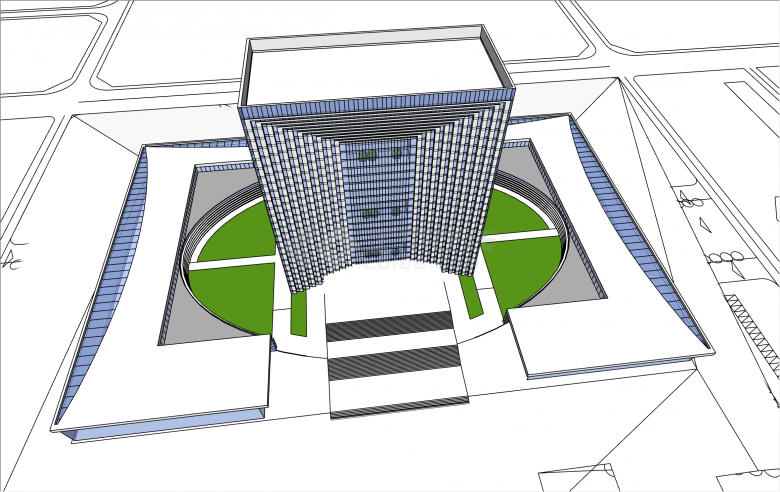 创意现代办公高层建筑设计su模型-图一