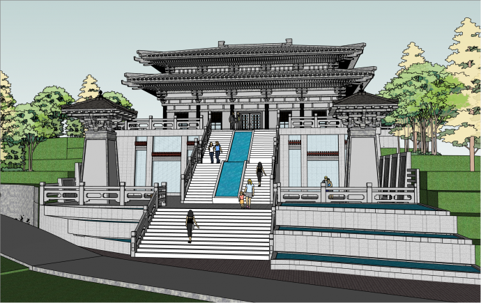 宏伟山地阶梯式纪念馆设计su模型_图1