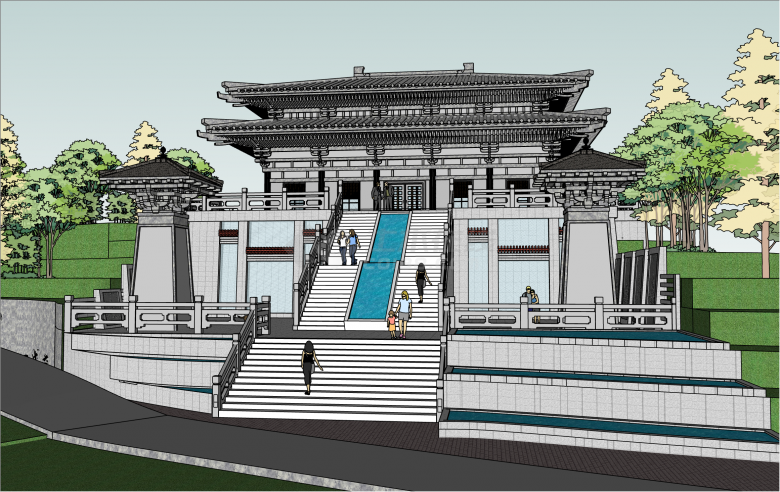 宏伟山地阶梯式纪念馆设计su模型-图一