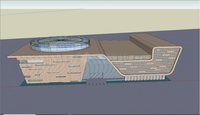 现代圆形天窗展览馆设计su模型-图二