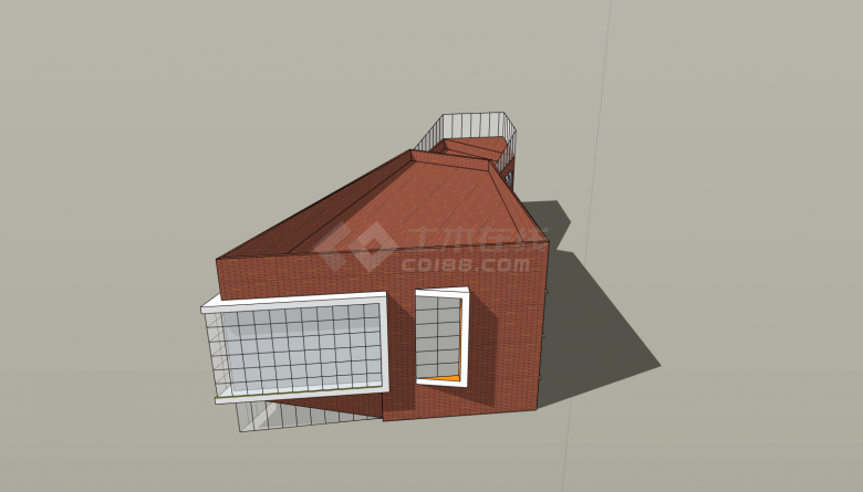 红砖结构三角形幼儿园su模型-图二
