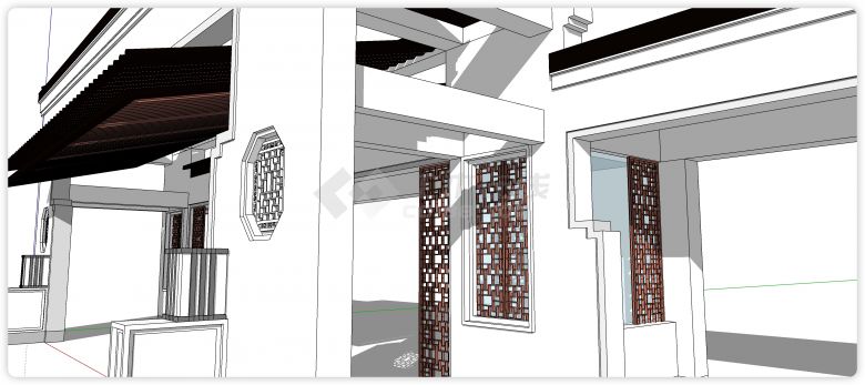 木制六角形窗花新中式大门入口su模型-图二