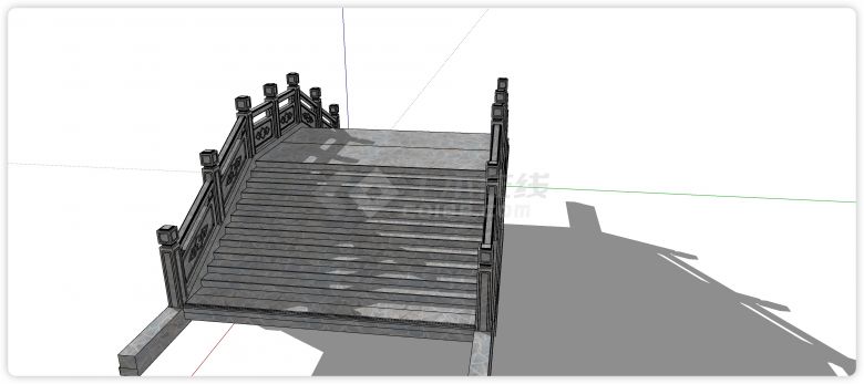 灰色拼接文化石桥底中式桥su模型-图二