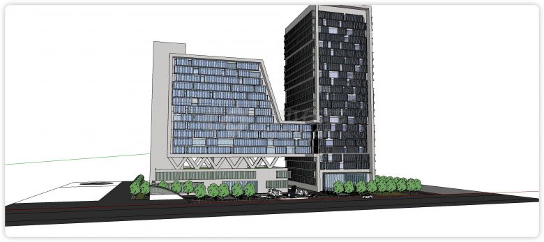 高低主体建筑高层酒店办公楼su模型-图二