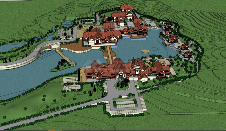 带水池北欧风格度假村su模型-图二