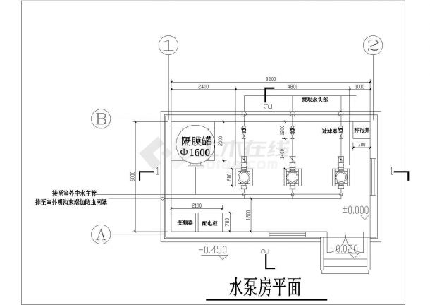【南京】某高校水泵房给排水设计大样图纸-图一