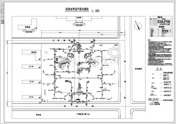 某城市广场及其泵房给排水设计图纸-图一