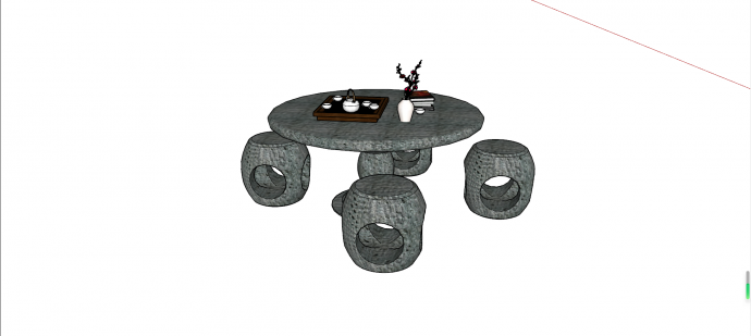 中式黑青色石桌石凳su模型_图1