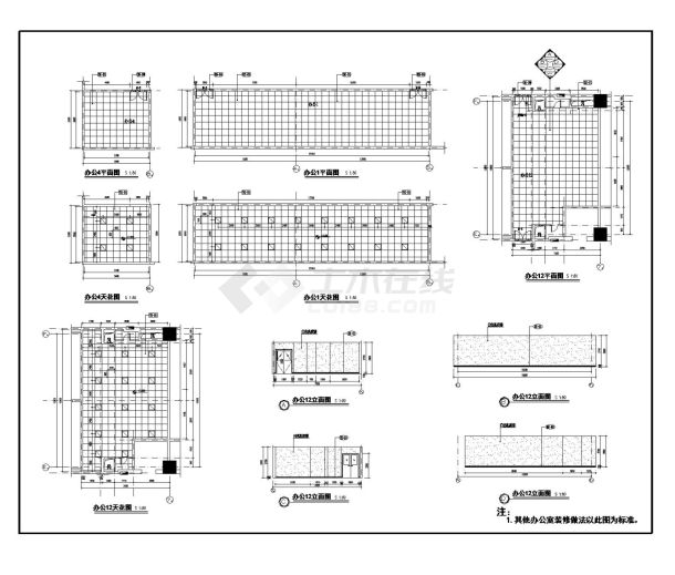 某五层学校图书馆办公室平面图-图一