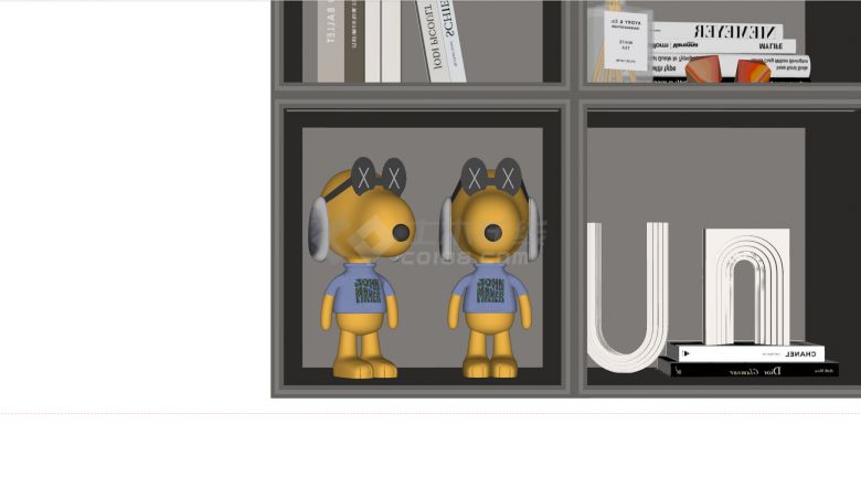 黄色带墨镜小狗和蓝色独眼小人摆件雕塑su模型-图二