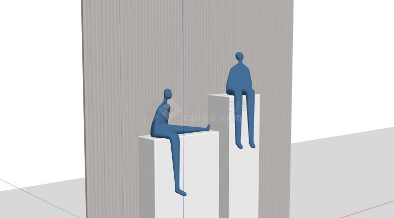 蓝色坐立仰头无手臂现代人物雕塑su模型-图二