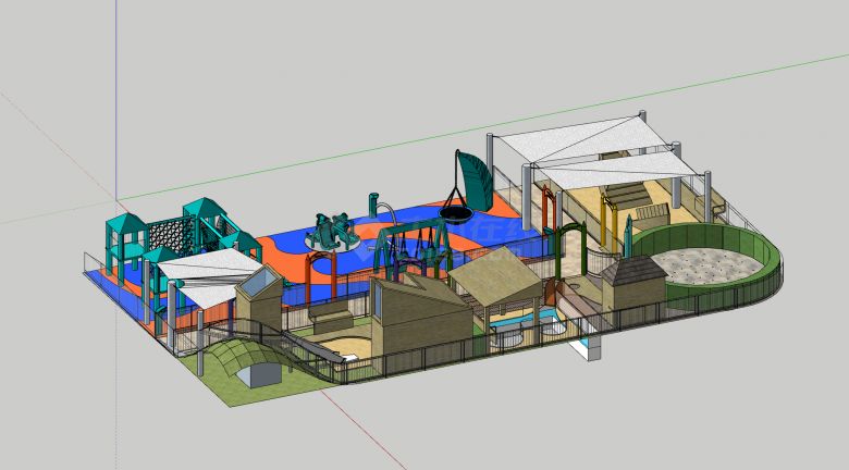 蒂芙丽蓝游玩器械和木质跨障道儿童活动场地su模型-图一