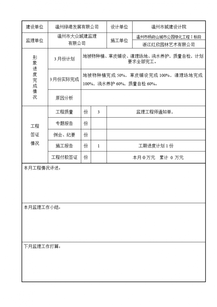 杨府山城市公园建设工程监理月报-图二