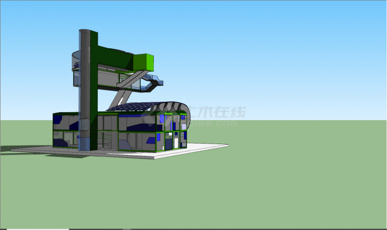 现代豪华绿色集装箱搭建SU模型-图二