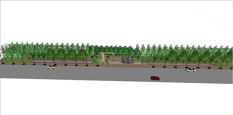 现代多绿化植物街道su模型-图一