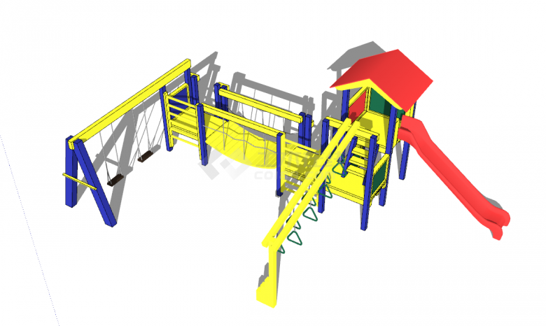带有秋千吊桥滑滑梯的儿童活动场地su模型-图二
