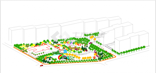 【四层】某地区月牙广场绿地设计轴测图纸-图一