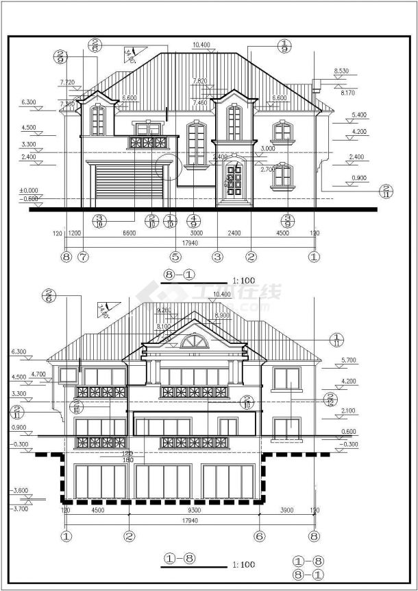 某市高档美式别墅建筑设计施工图纸-图二