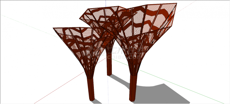 红色铁质树形创意雕塑su模型-图二