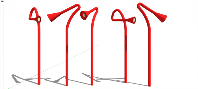 红色铁质柱子创意雕塑su模型_图1