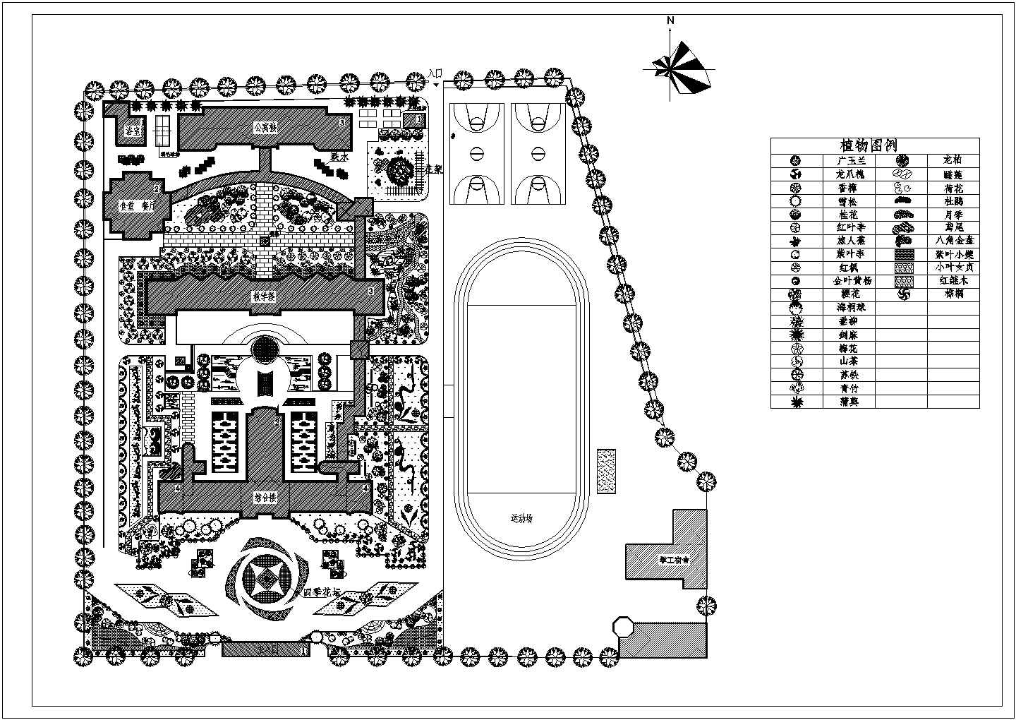 某地大型校园绿化规划建筑设计平面图