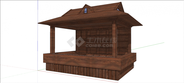 古朴木质尖顶中式售卖亭su模型-图一