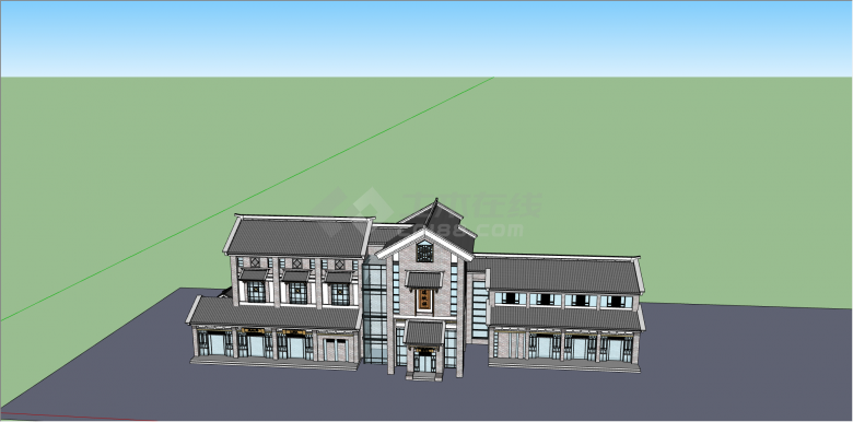 新中式灰色砖制住宅su模型-图一