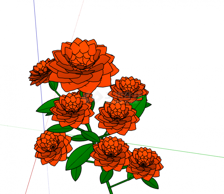 红色开花的室内植物 su模型-图二