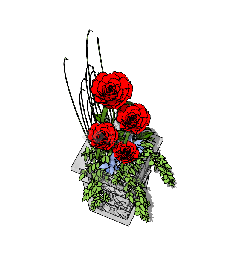 红色玫瑰花植物su模型-图二