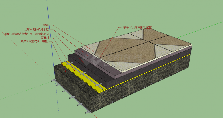 六边形的褐色的地砖su模型-图二