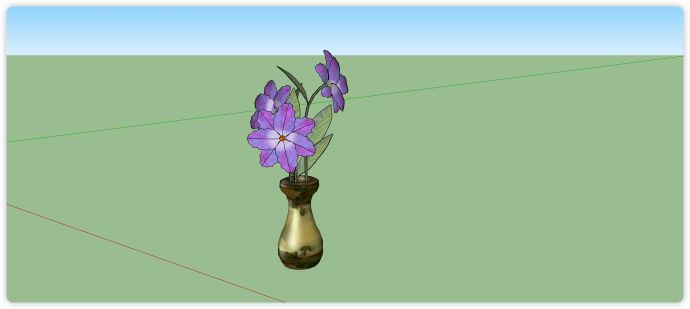 山水画花瓶紫色花束室内植物su模型_图1