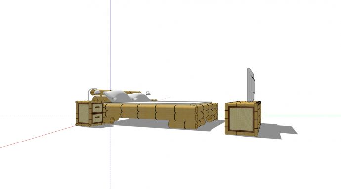 竹制电视柜竹制床头柜和竹制床组合su模型_图1