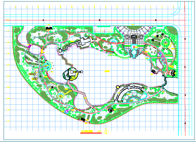 某地大型公园详细总平面建筑布置图_图1