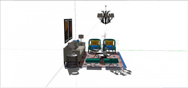 现代休闲艺术轻奢客厅组合su模型-图二