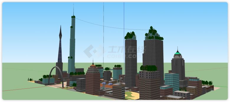 超高楼空中绿化城市规划商业综合体建筑SU模型-图二