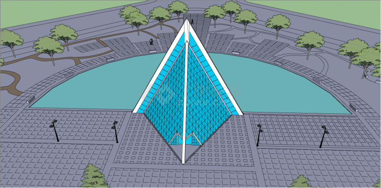 蓝色三角体展馆设计su模型-图二