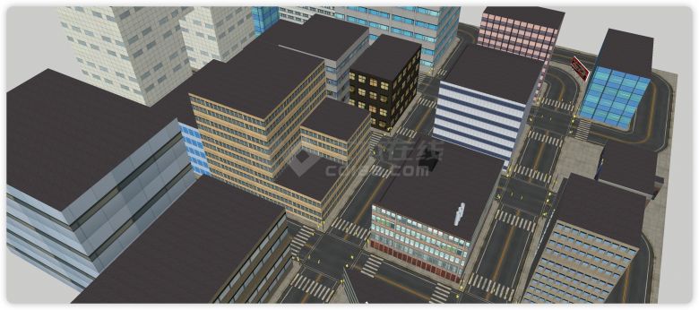 宽敞街道城市规划商业综合体建筑SU模型-图一