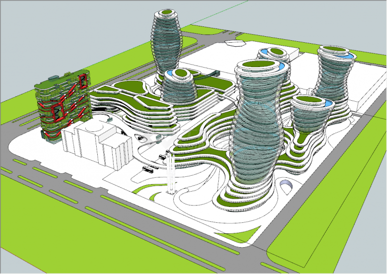 现代大型中心商业区设计su模型-图二