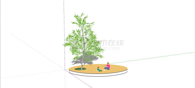 椭圆形塑木材质树池坐凳su模型-图二