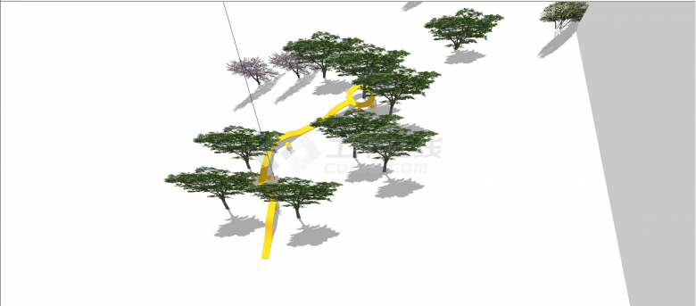 黄色线条状塑木树池坐凳su模型-图二