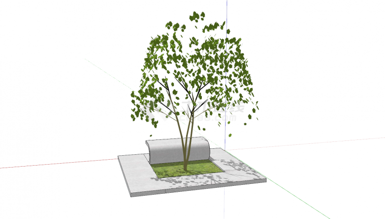 树池坐凳方形白色su模型-图二