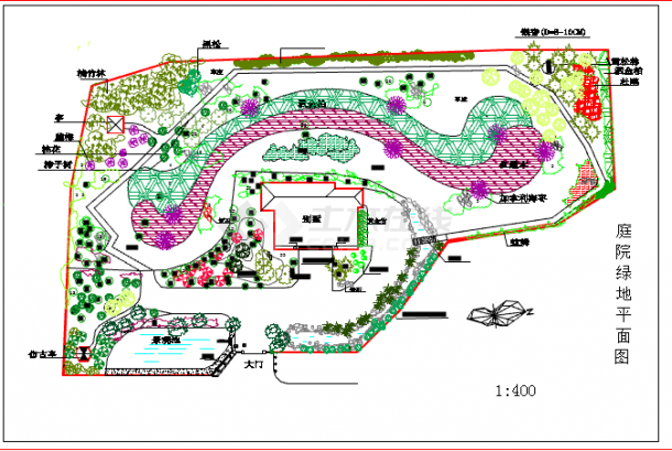 某地大型庭院绿地建筑设计平面详图-图一