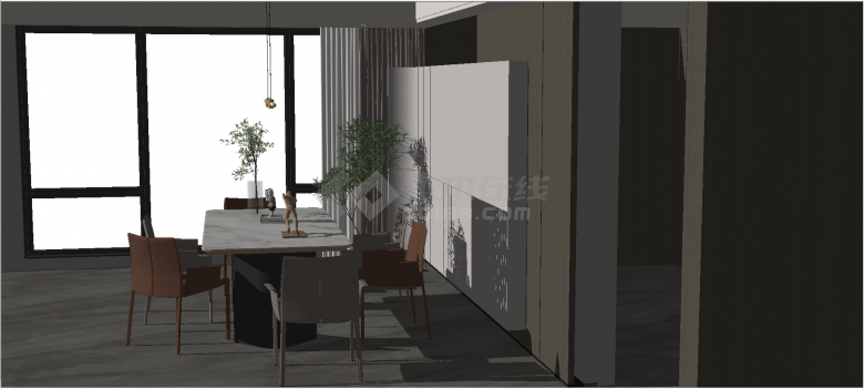 现代欧式风格客厅餐桌及其配套设施一体化设计su模型-图二