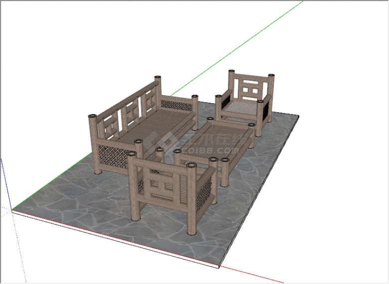 中式质朴简雅休闲惬意沙发组合竹制品家具su模型-图二